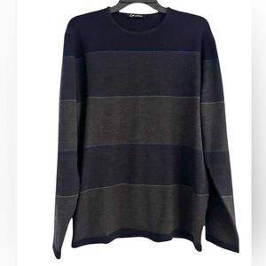 Codice Italy Men’s Navy Gray 100% Extra Fine Merino Wool Crewneck Sweater Large
